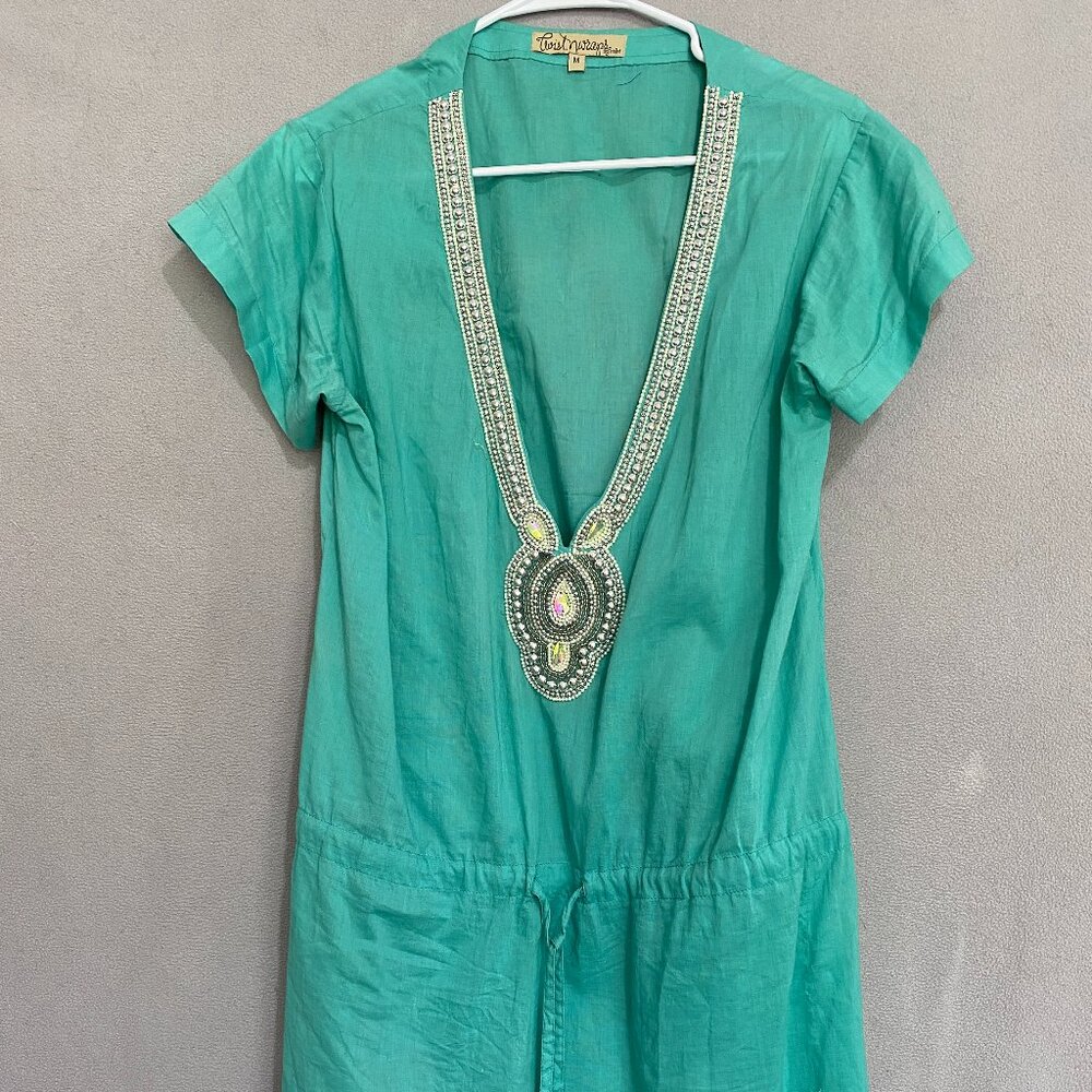 Twist n Wraps by Niki Lagoon Cotton Beaded Tunic Cover Up Dress Size M